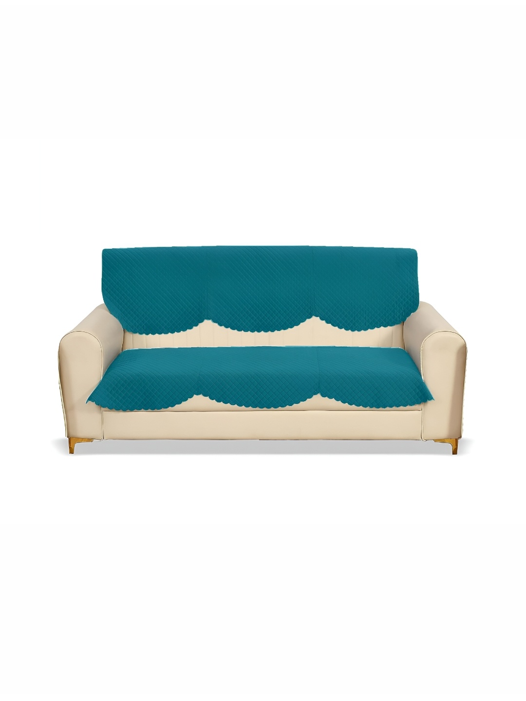 

Sparrow world Turquoise Blue Quilted 2 Pieces Velvet 3 Seater Sofa Cover