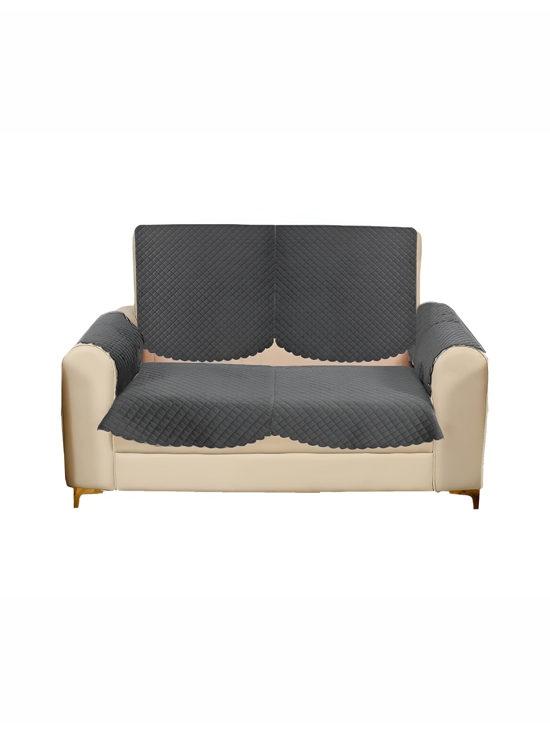 

Sparrow world Grey 4 Pieces Quilted Velvet 2 Seater Sofa Cover With Arms