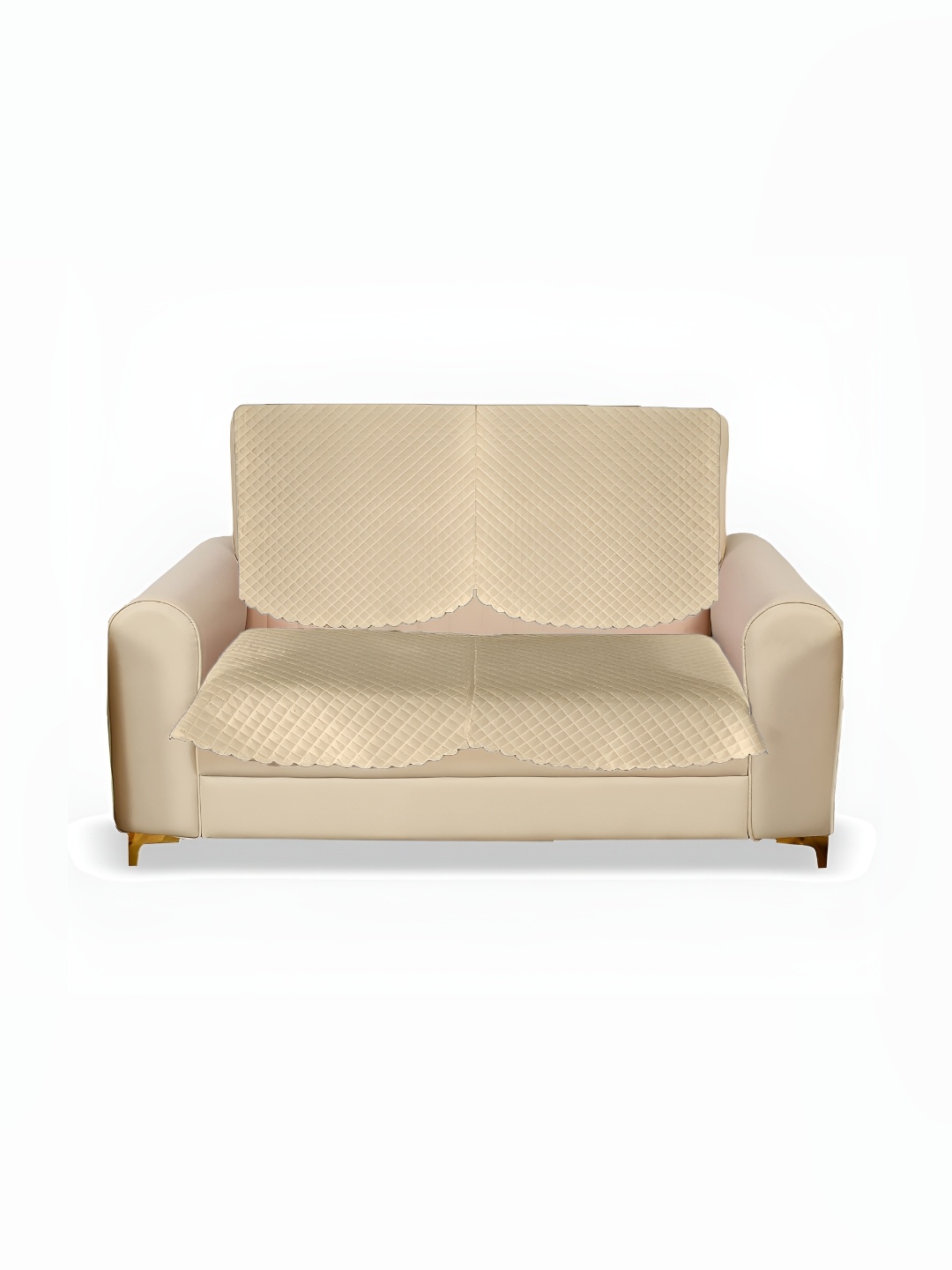 

Sparrow world Beige 2 Pieces Quilted Velvet 2 Seater Sofa Cover
