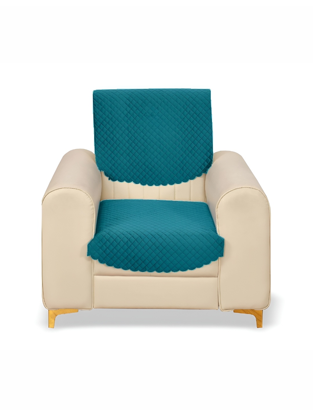 

Sparrow world Turquoise Blue 2 Pieces Quilted Velvet 1 Seater Sofa Cover