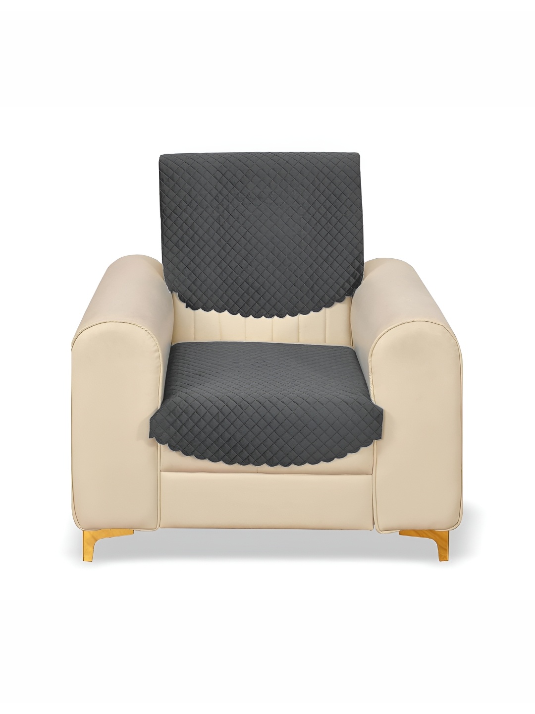 

Sparrow world 2 Pieces Grey Quilted Velvet 1-Seater Sofa Cover