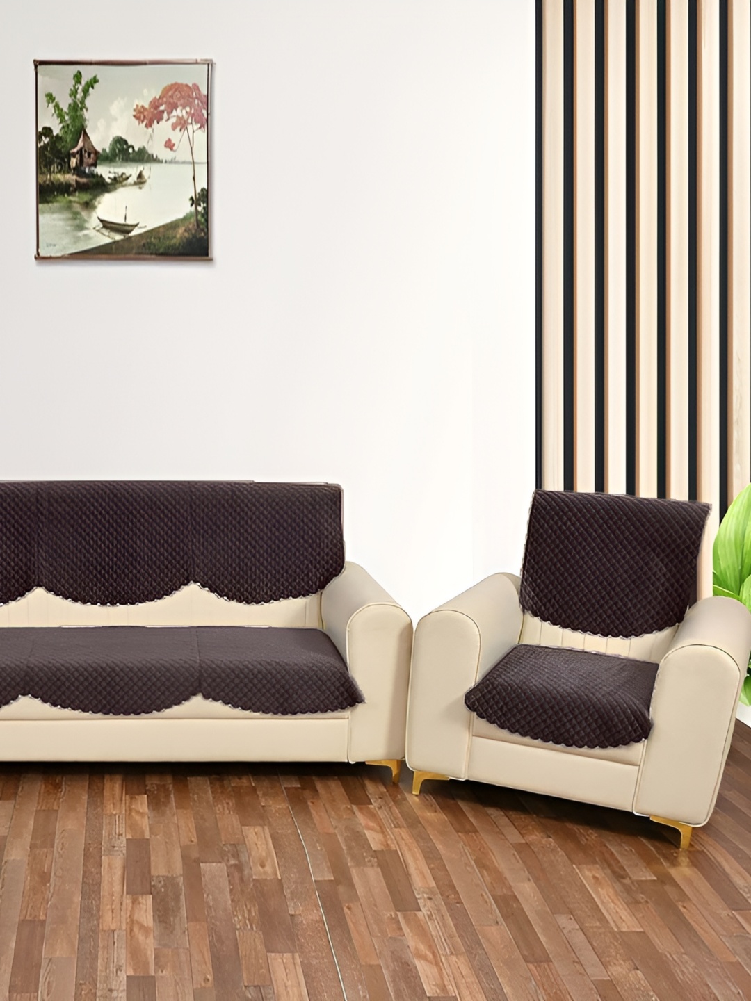 

Sparrow world Coffee Brown 10 Pieces Velvet 5 Seater Sofa Covers