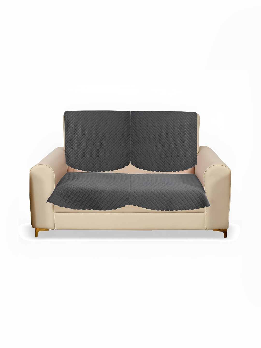 

Sparrow world Grey Quilted Self Design Velvet 2 Seater Sofa Cover