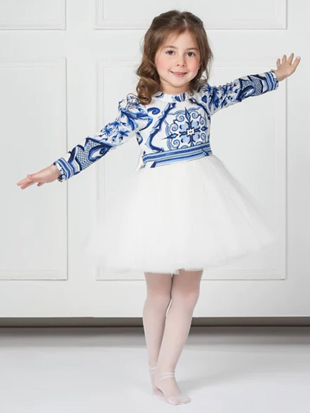 

THE PONY & PEONY CO. Ethnic Motifs Printed Fit & Flare Dress, Blue