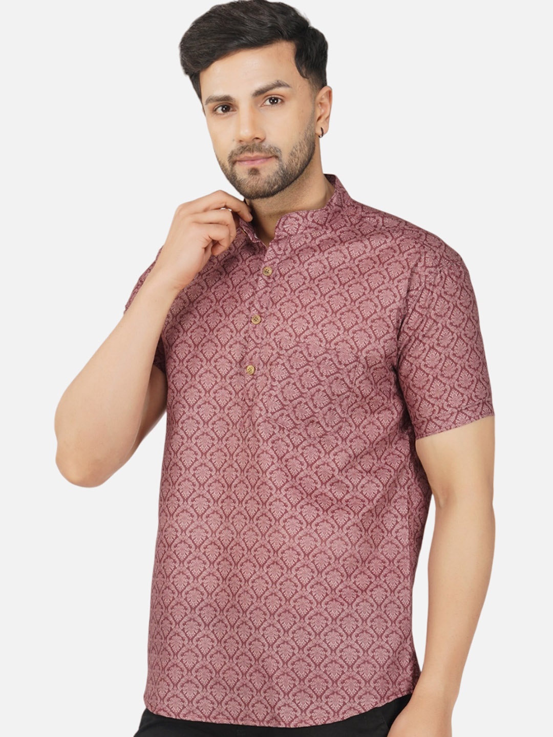 

BASE 41 Ethnic Motifs Printed Mandarin Collar Kurta, Maroon