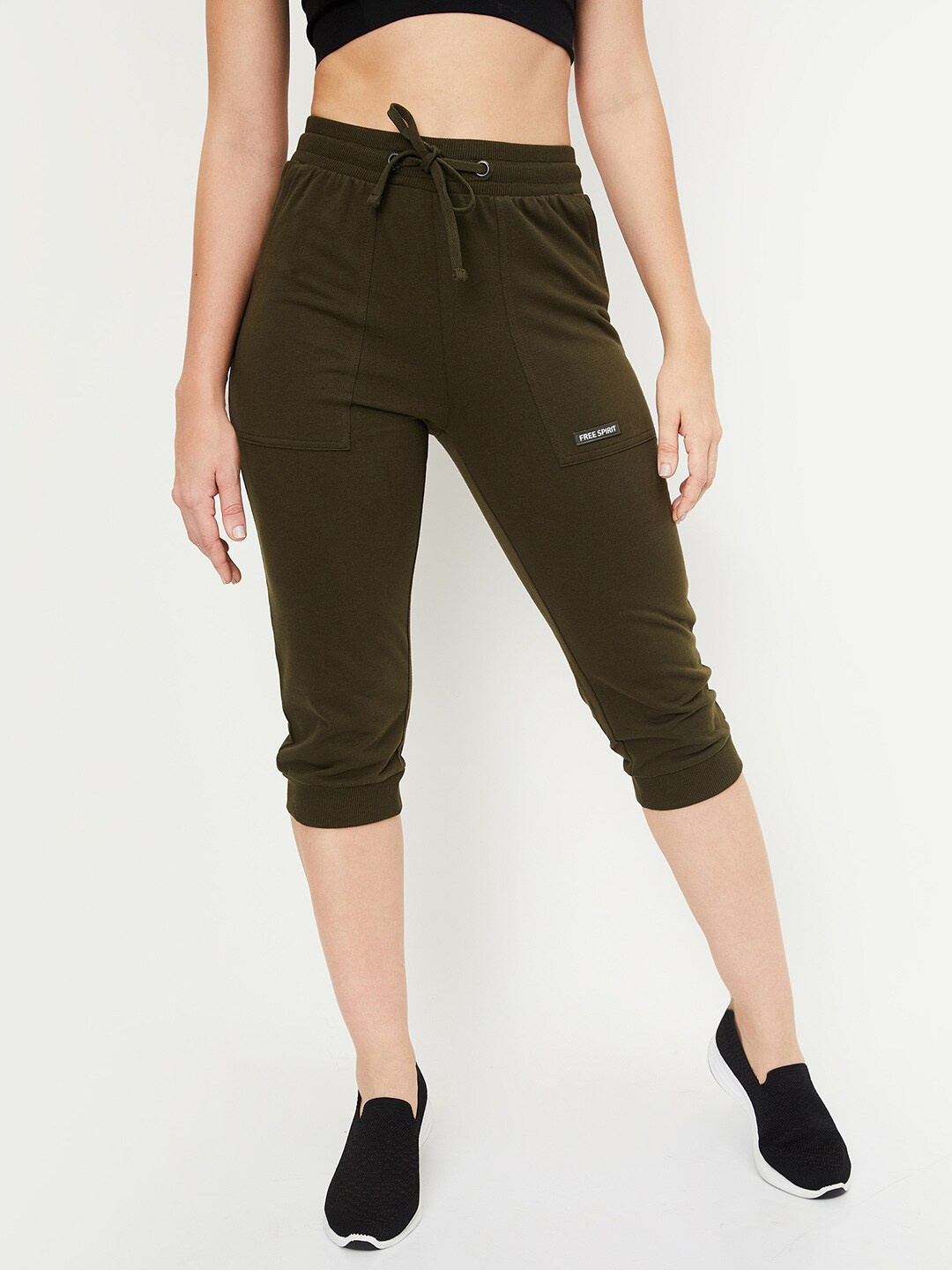 

max Mid-Rise Regular Fit Pure Cotton Sports Capris, Olive