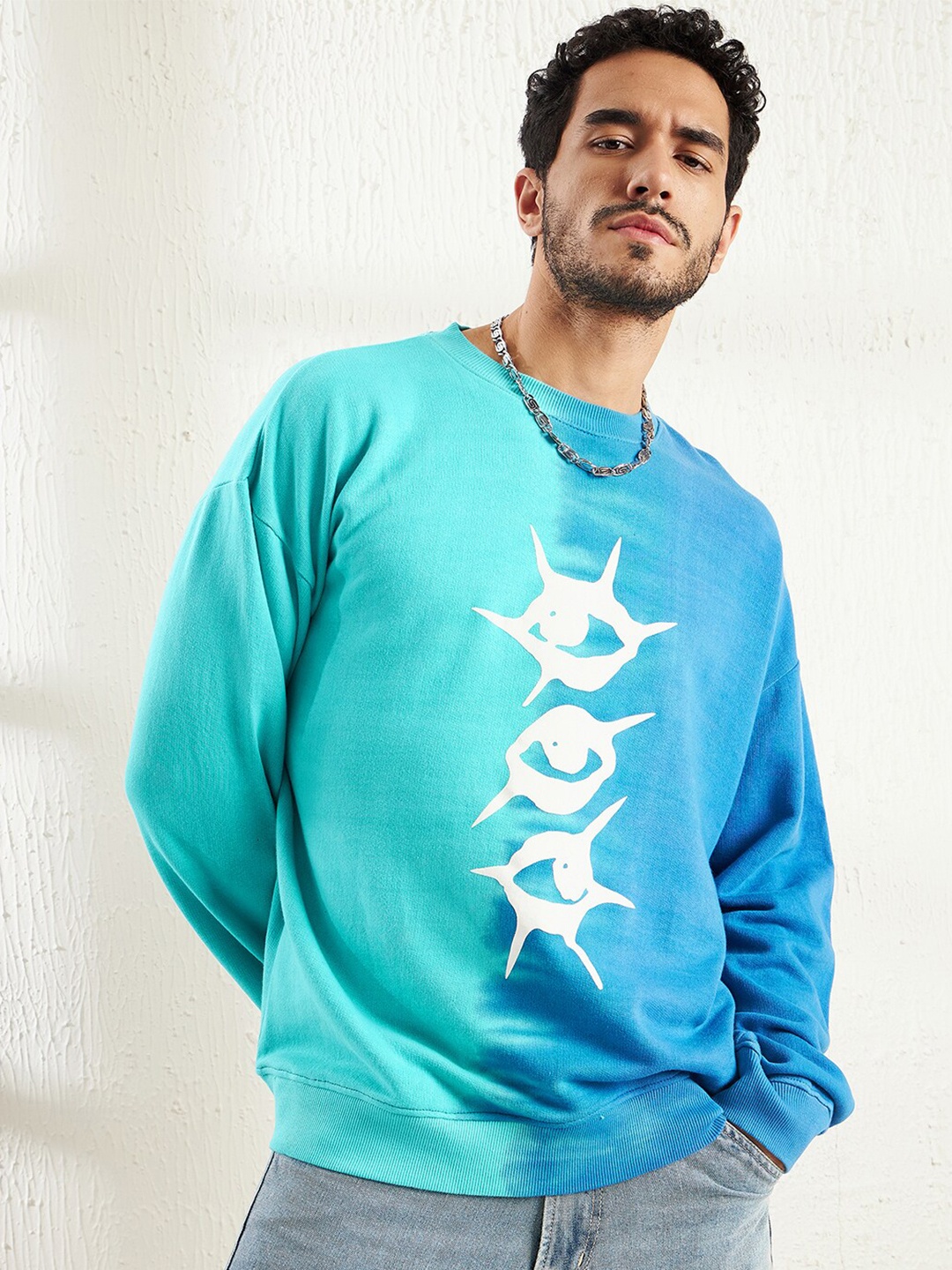 

FUGAZEE Abstract Printed Cotton Pullover Sweatshirt, Blue