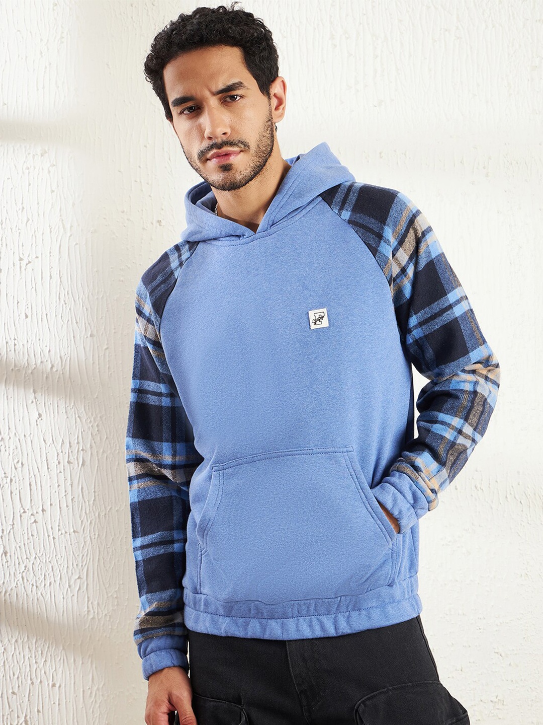 

FUGAZEE Checked Hooded Cotton Pullover Sweatshirt, Blue