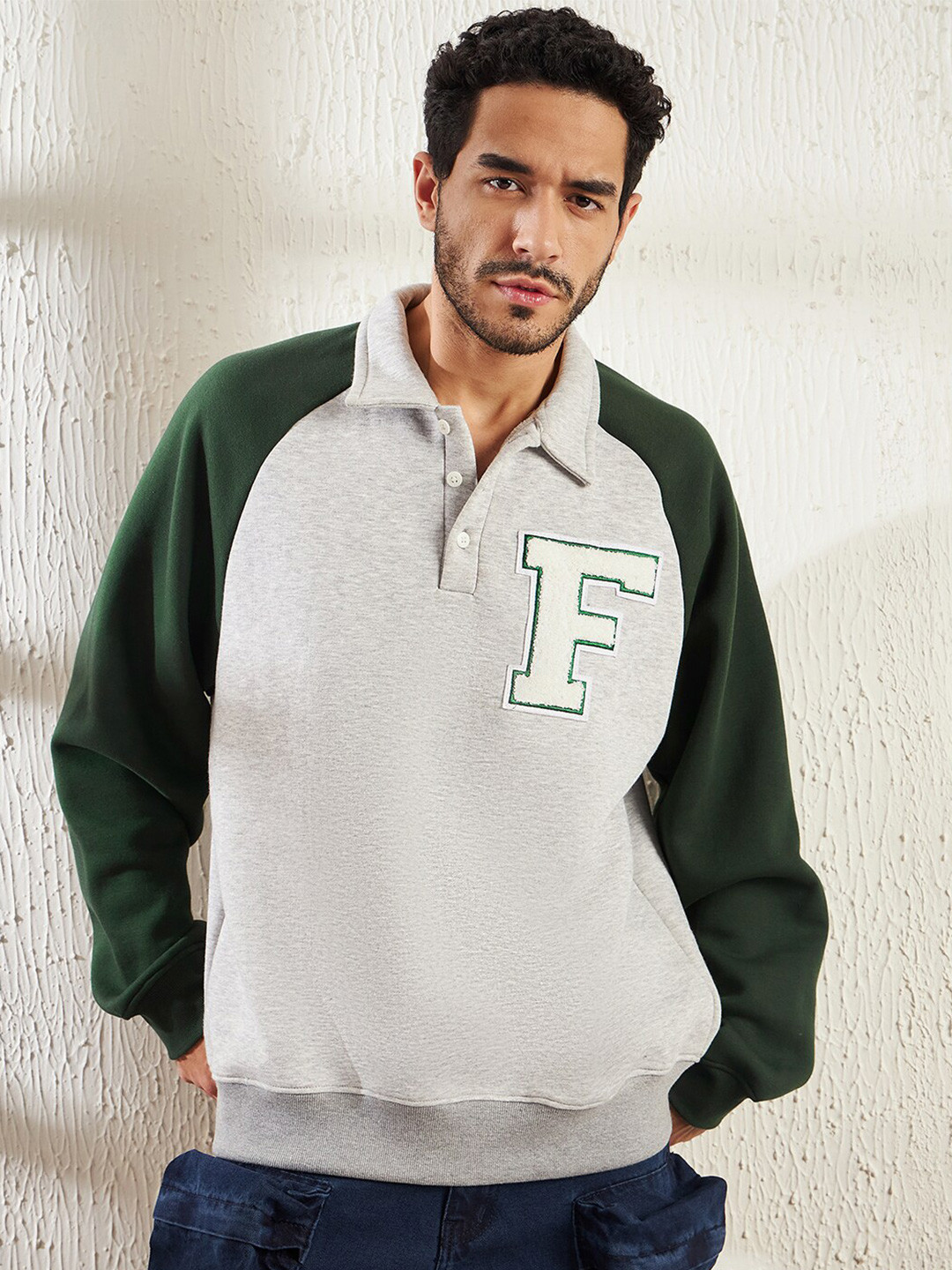 

FUGAZEE Colourblocked Pullover Fleece Sweatshirt, Grey