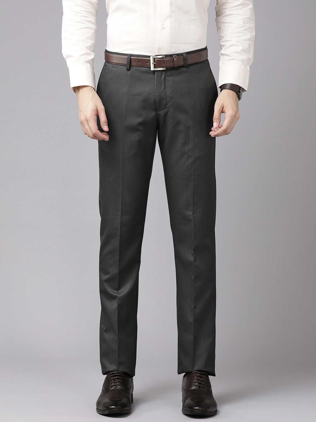 

Blackberrys Men Textured Slim Fit Formal Trousers, Charcoal