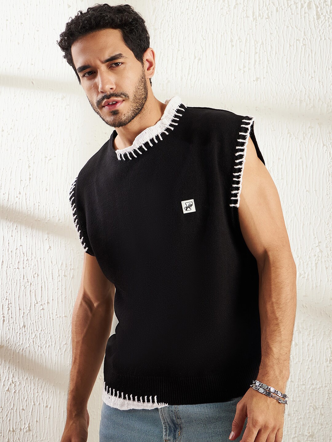 

FUGAZEE Sleeveless Acrylic Sweater Vest, Black