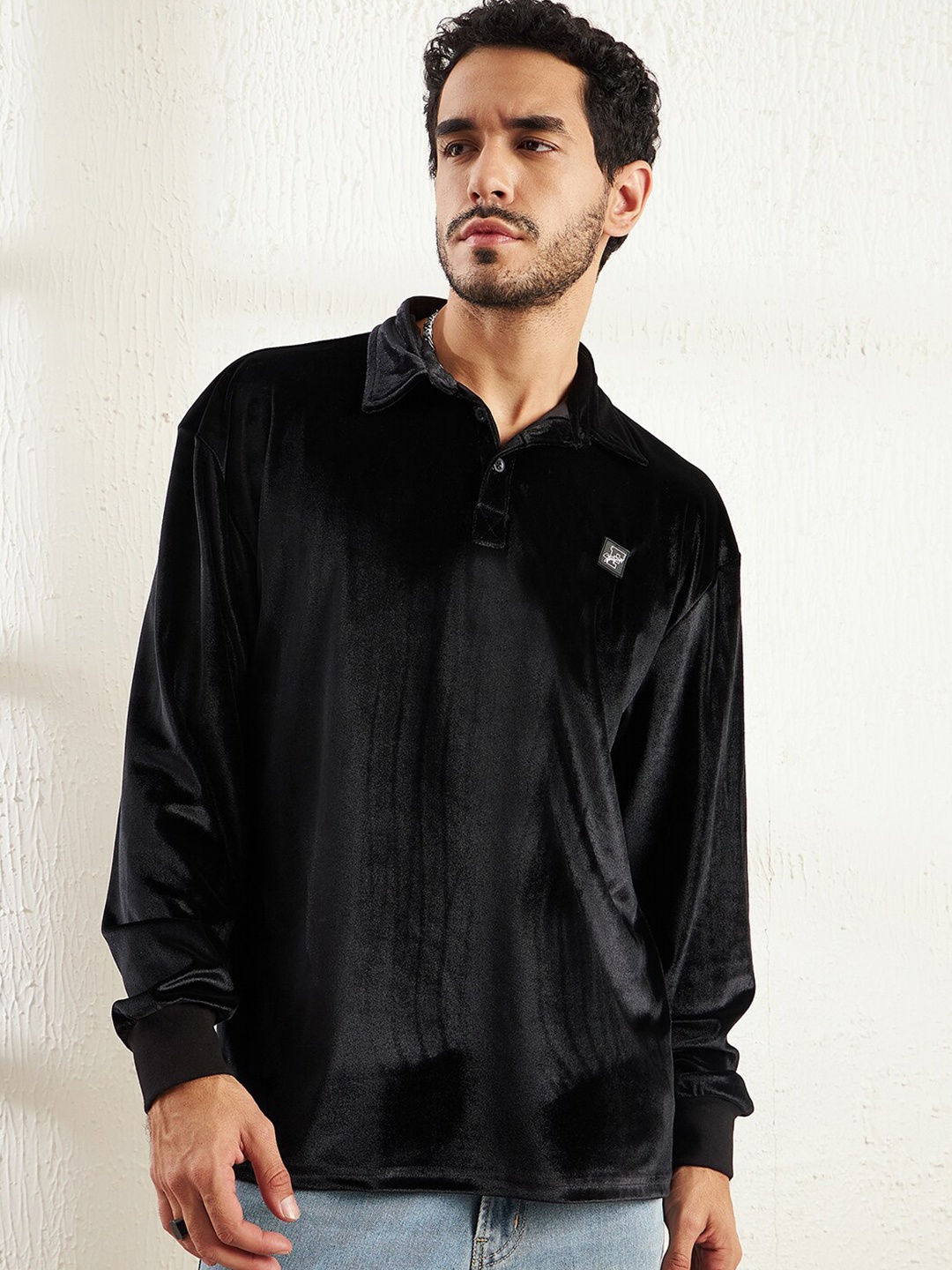 

FUGAZEE Polo Collar Oversized T-shirt, Black