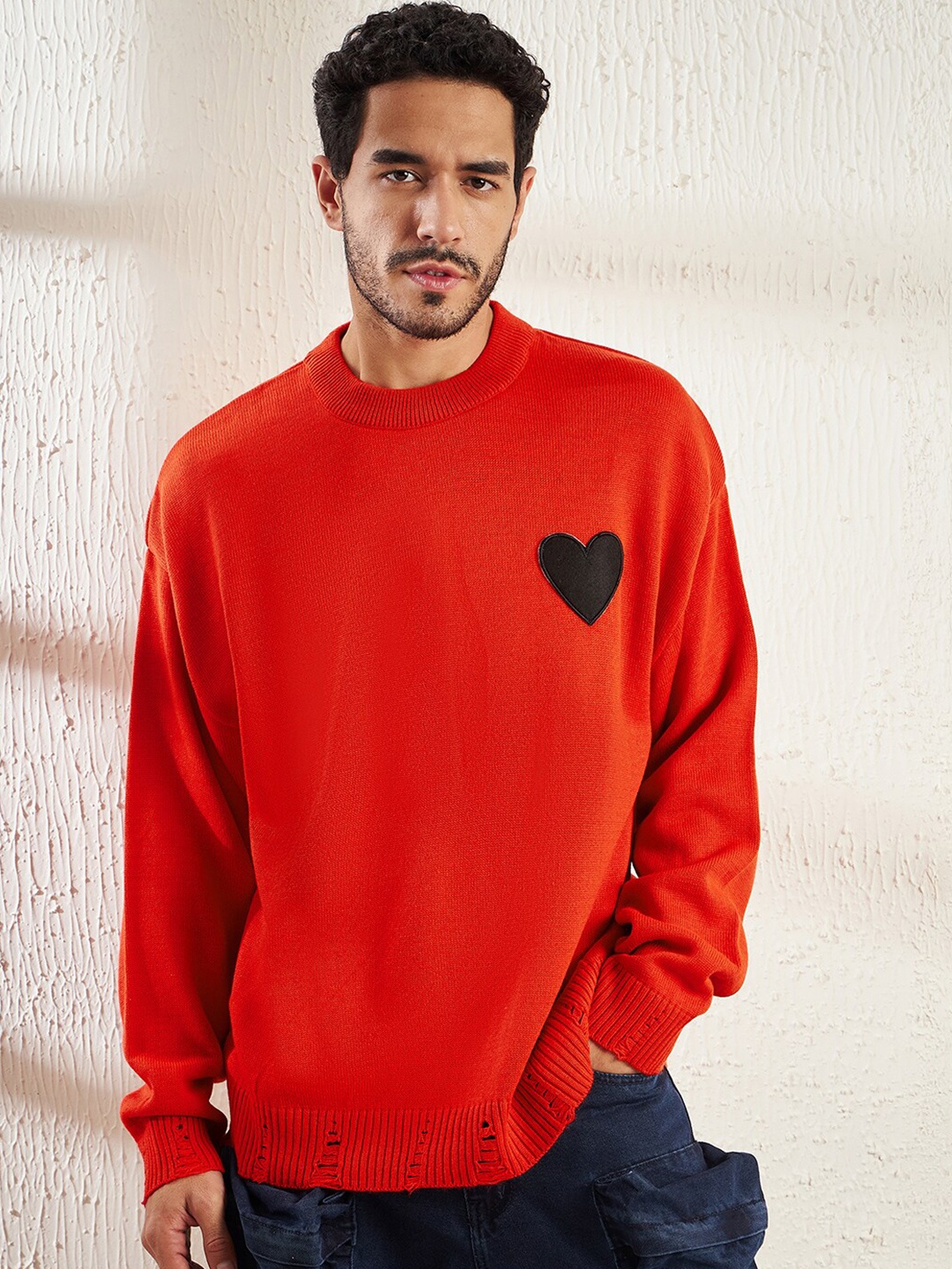 

FUGAZEE Distressed Acrylic Pullover, Red