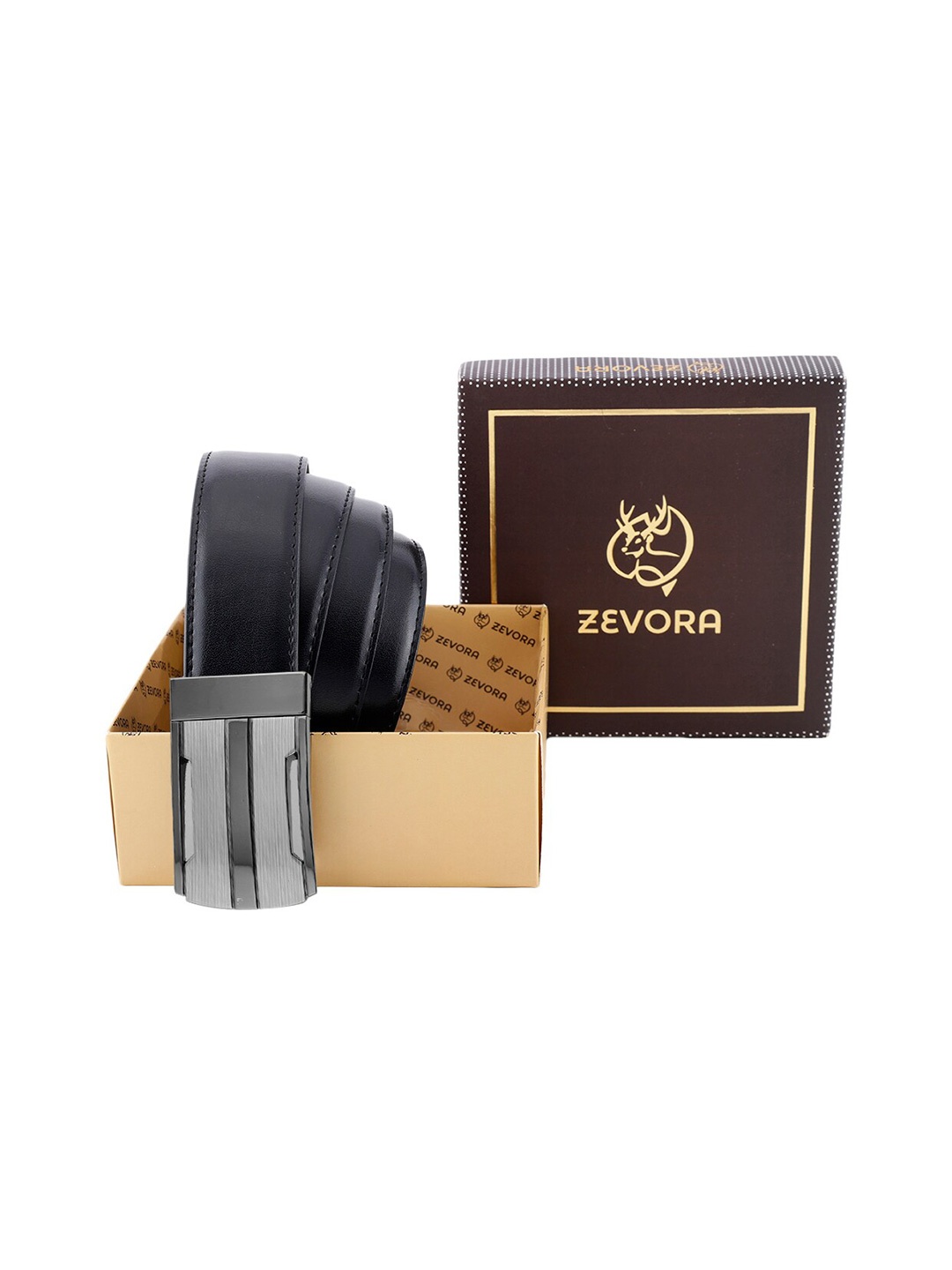 

ZEVORA Men Leather Reversible Belt, Black