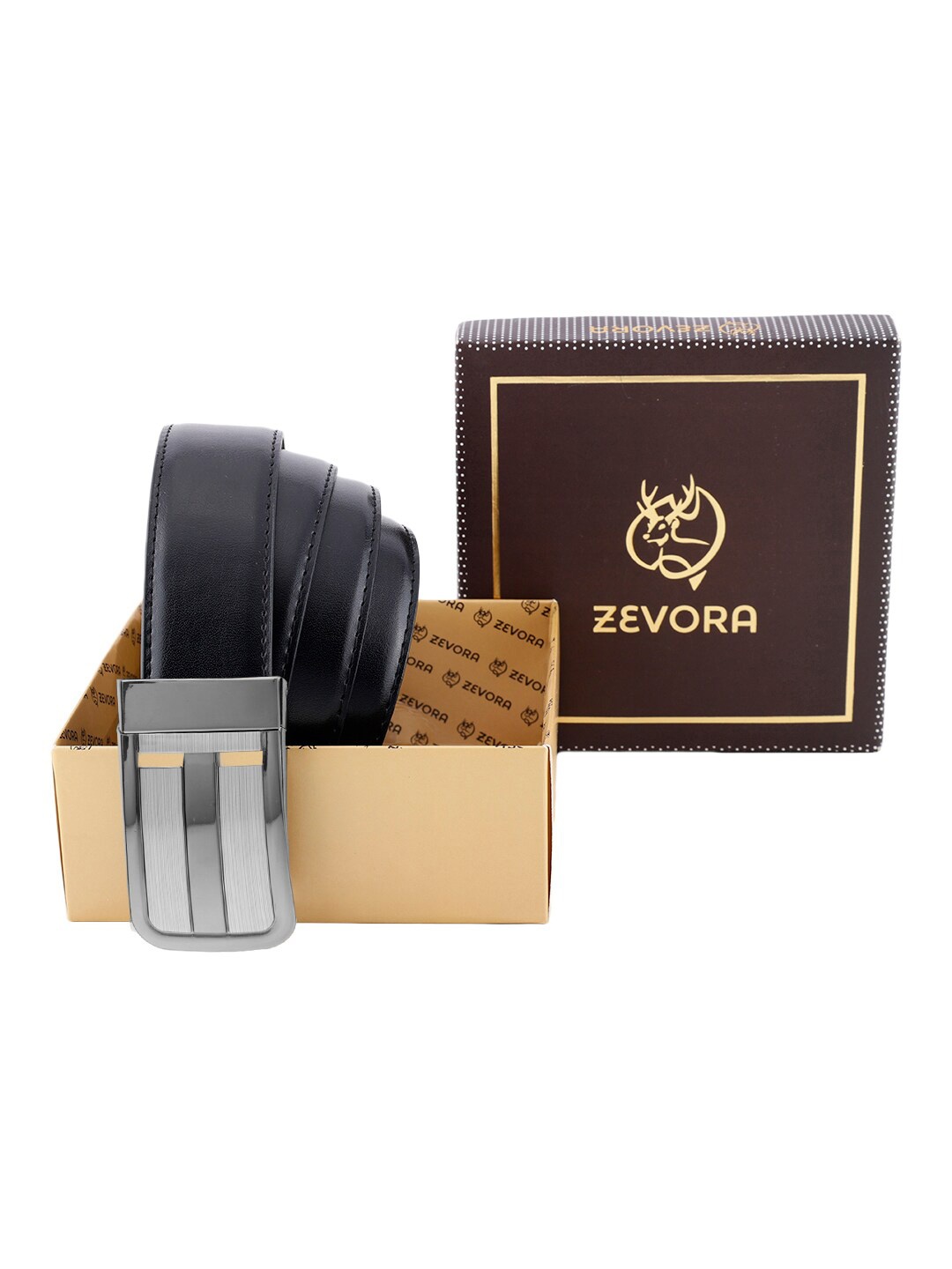 

ZEVORA Men Leather Reversible Belt, Black