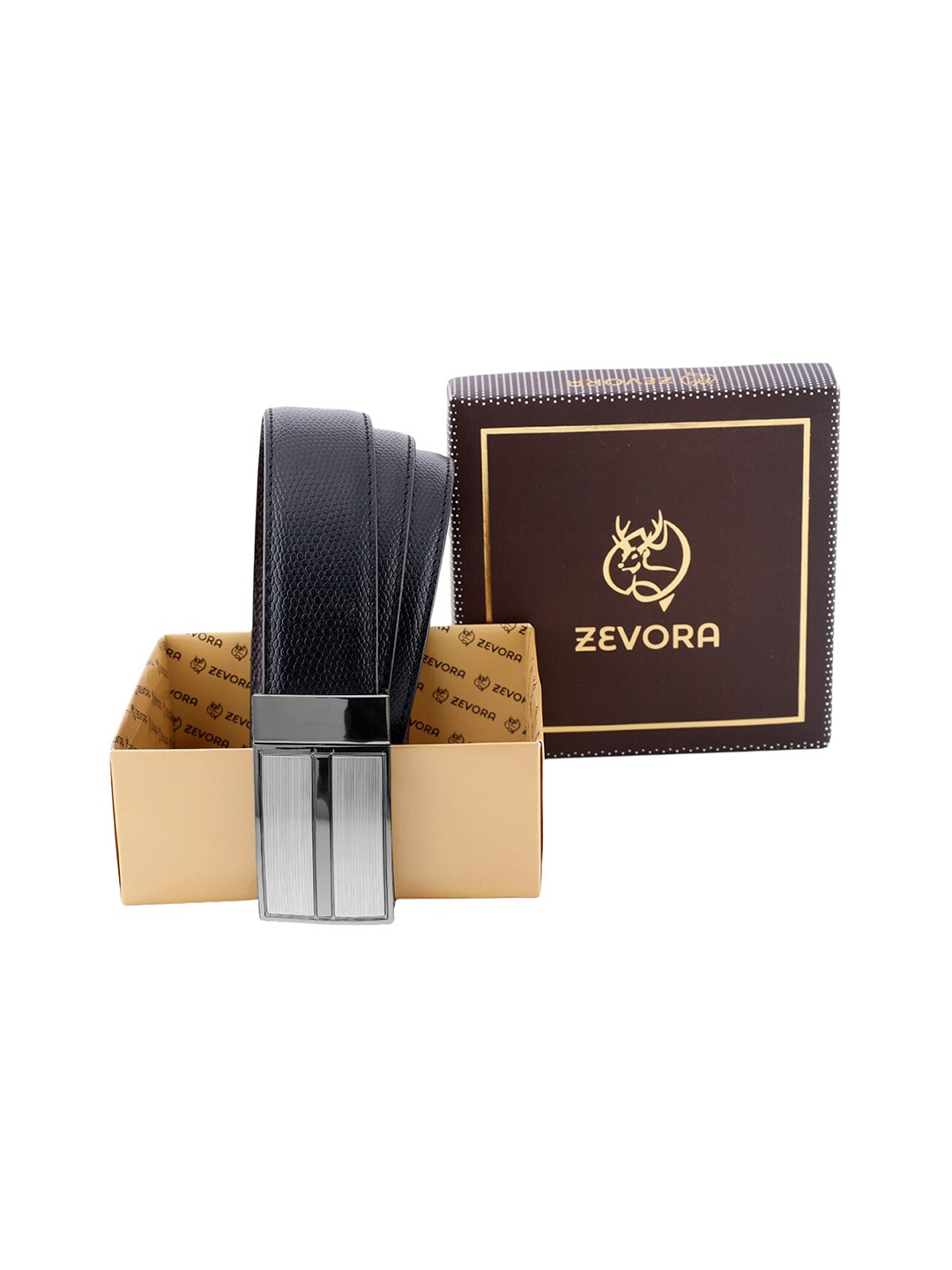 

ZEVORA Men Leather Reversible Belt, Black