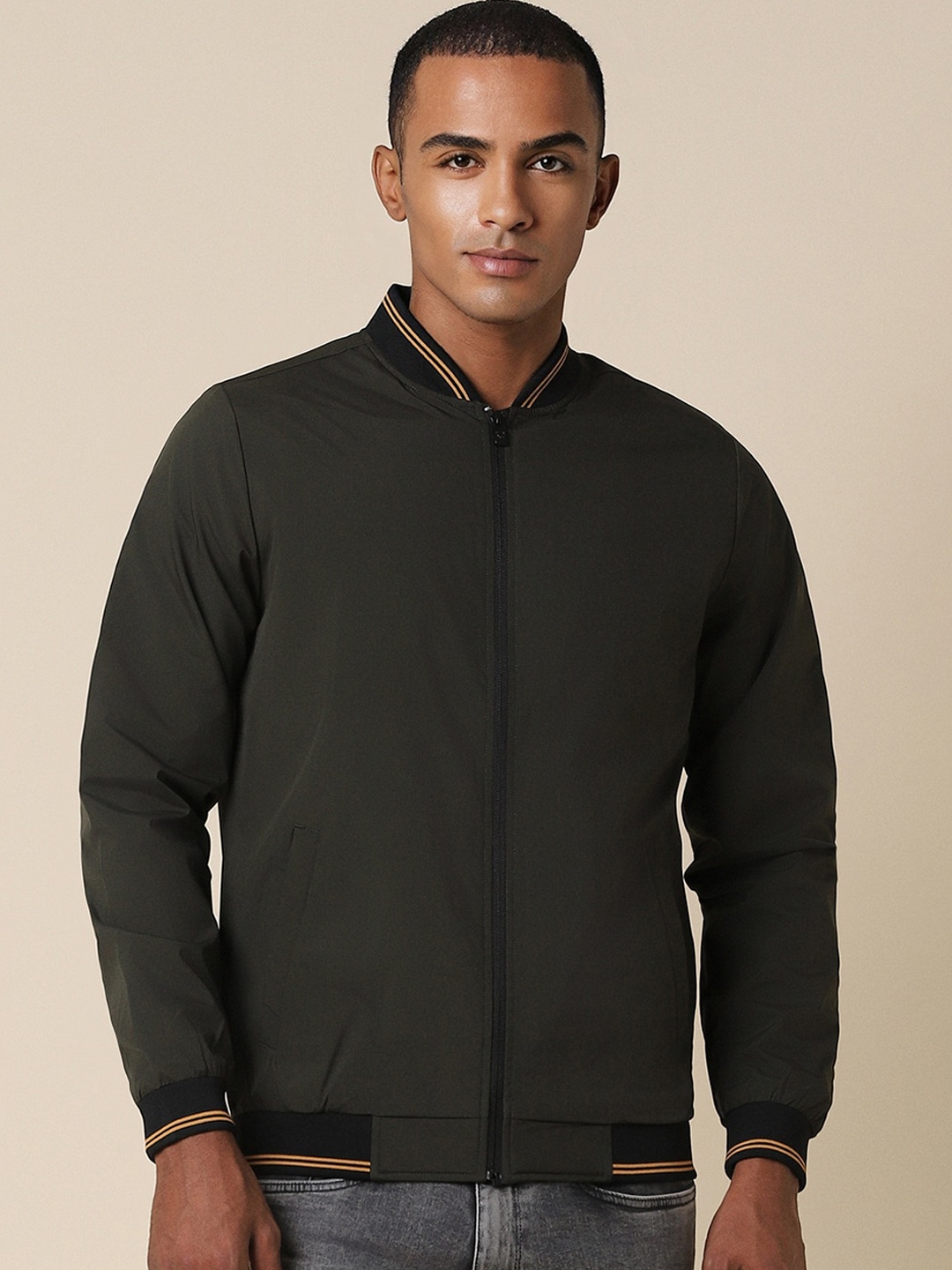 

Allen Solly Stand Collar Bomber Jacket, Green