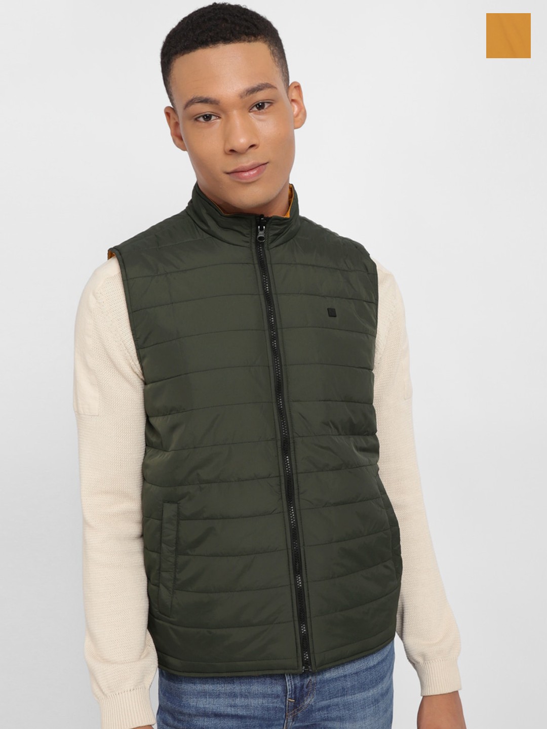 

Allen Solly Mock Collar Reversible Sleeveless Padded Jacket, Yellow