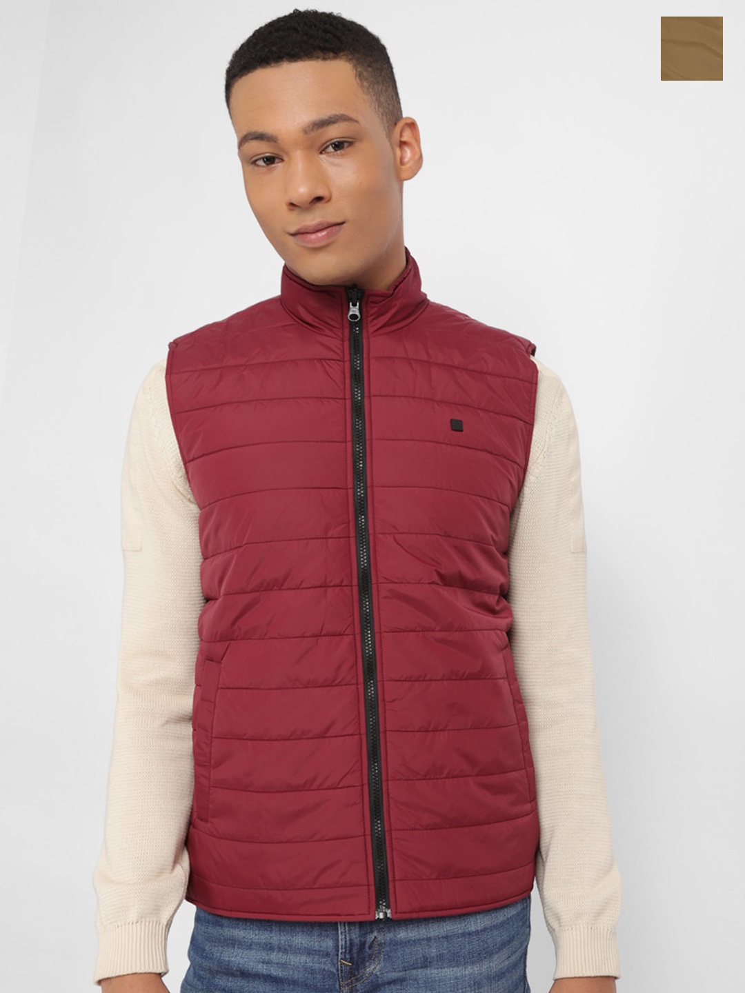 

Allen Solly Stand Collar Reversible Sleeveless Puffer Jacket, Brown