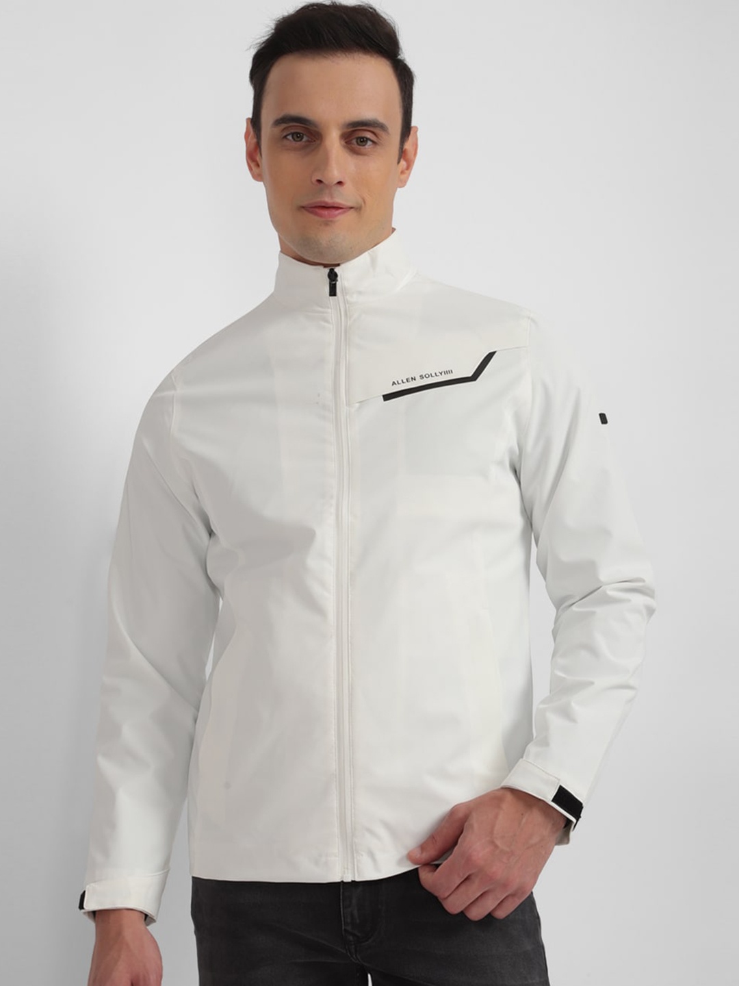 

Allen Solly Mock Collar Long Sleeves Cotton Sporty Jacket, White
