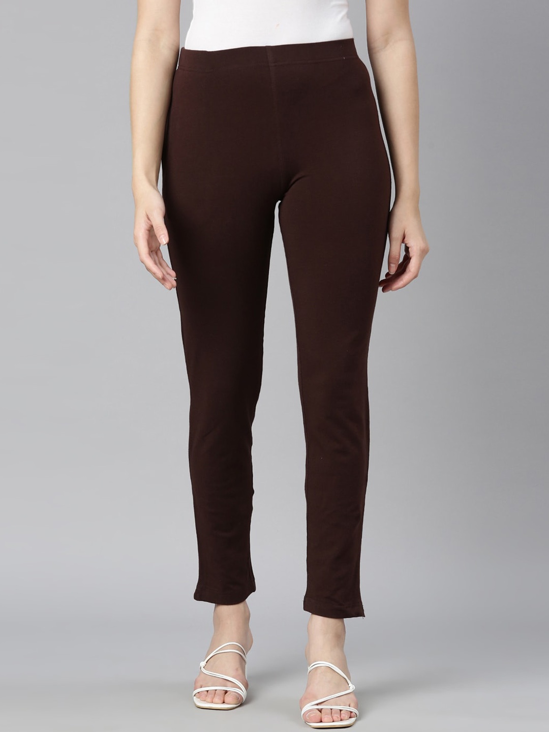 

DIXCY SCOTT Slimz Mid-Rise Ankle-Length Cotton Leggings, Coffee brown