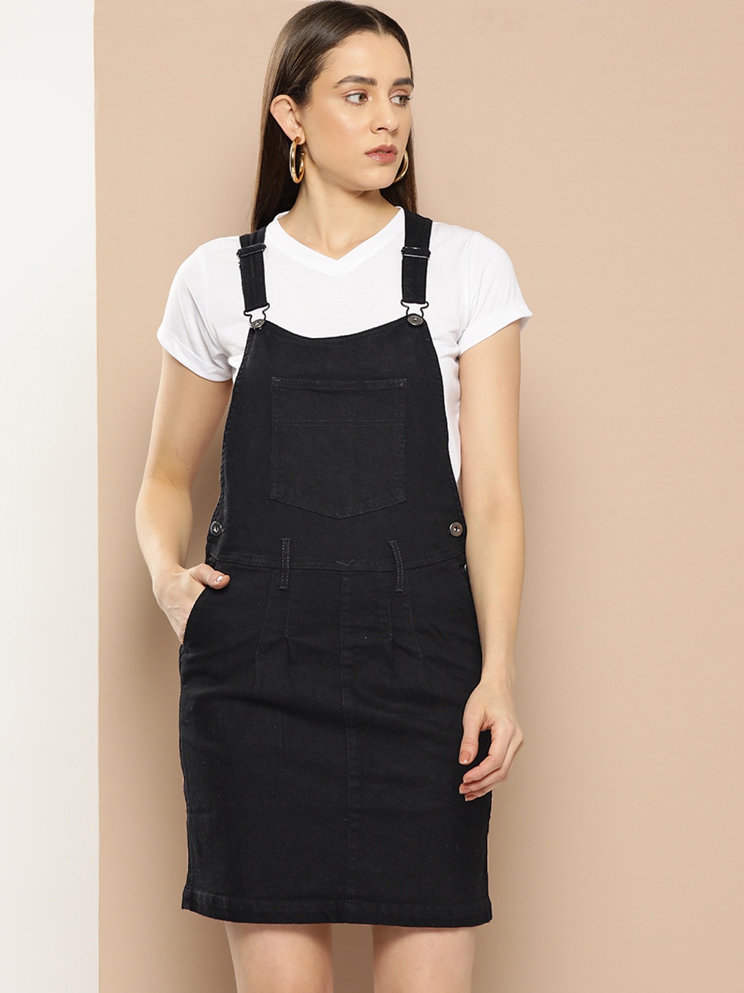 

Chemistry Women Solid Denim Dungaree, Black