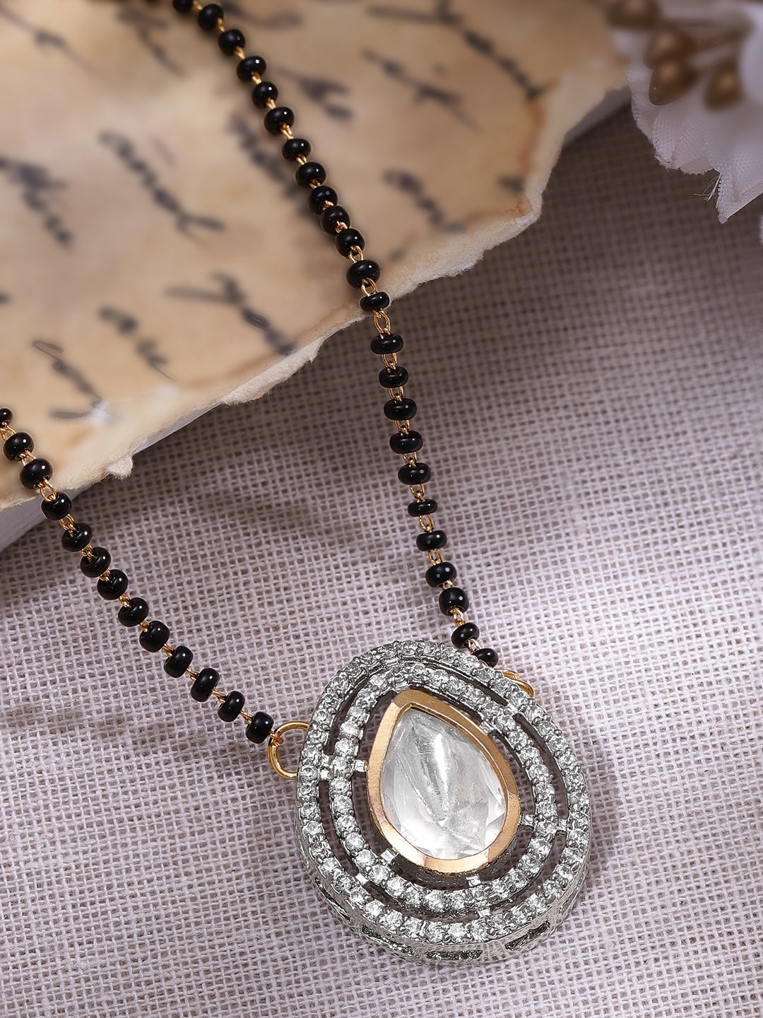 

Rubans 22K Gold-Plated Stone-Studded & Beaded Mangalsutra