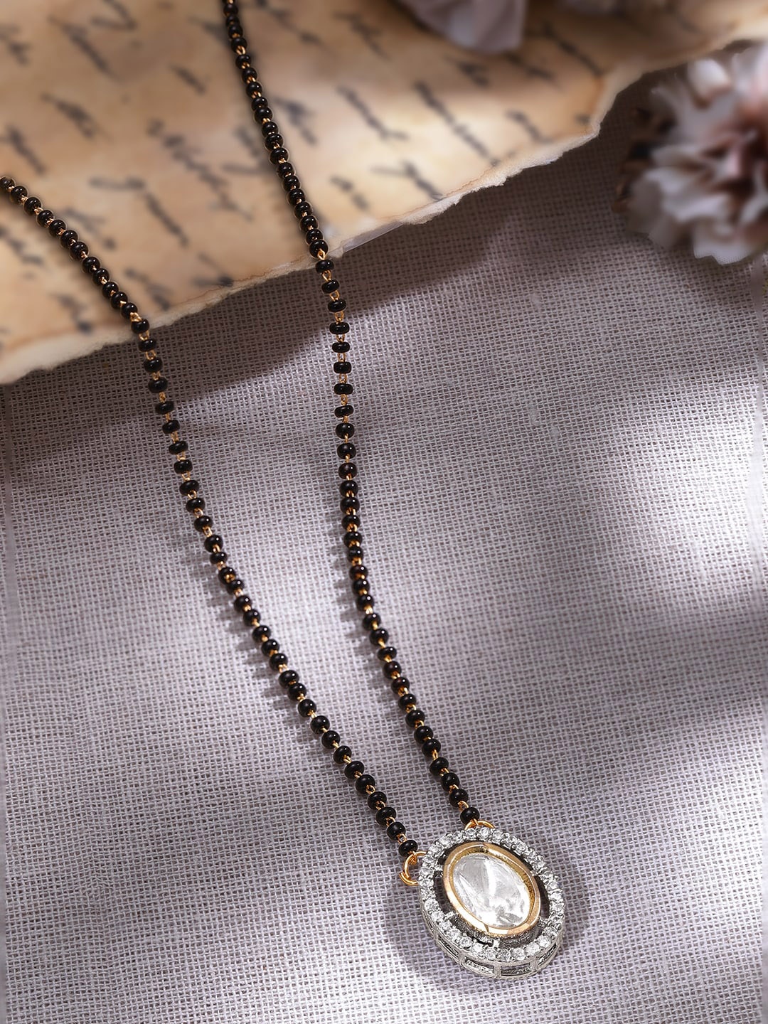 

Rubans 22K Gold-Plated Stone-Studded & Beaded Mangalsutra
