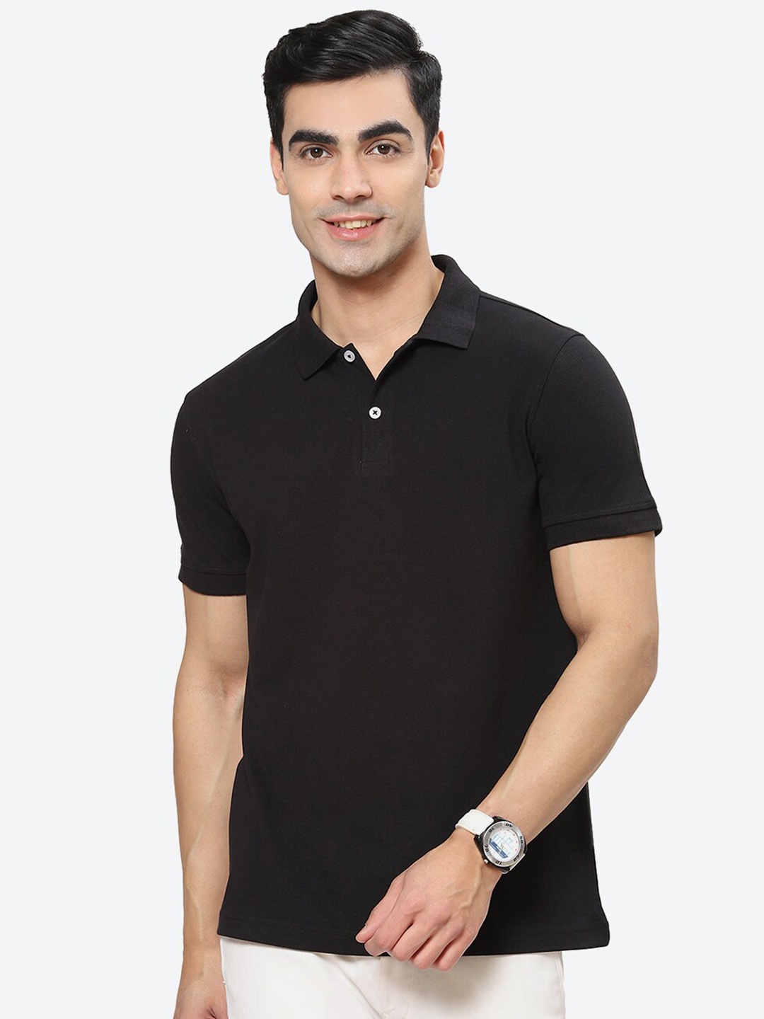 

2Bme Polo Collar Cotton T-shirt, Black