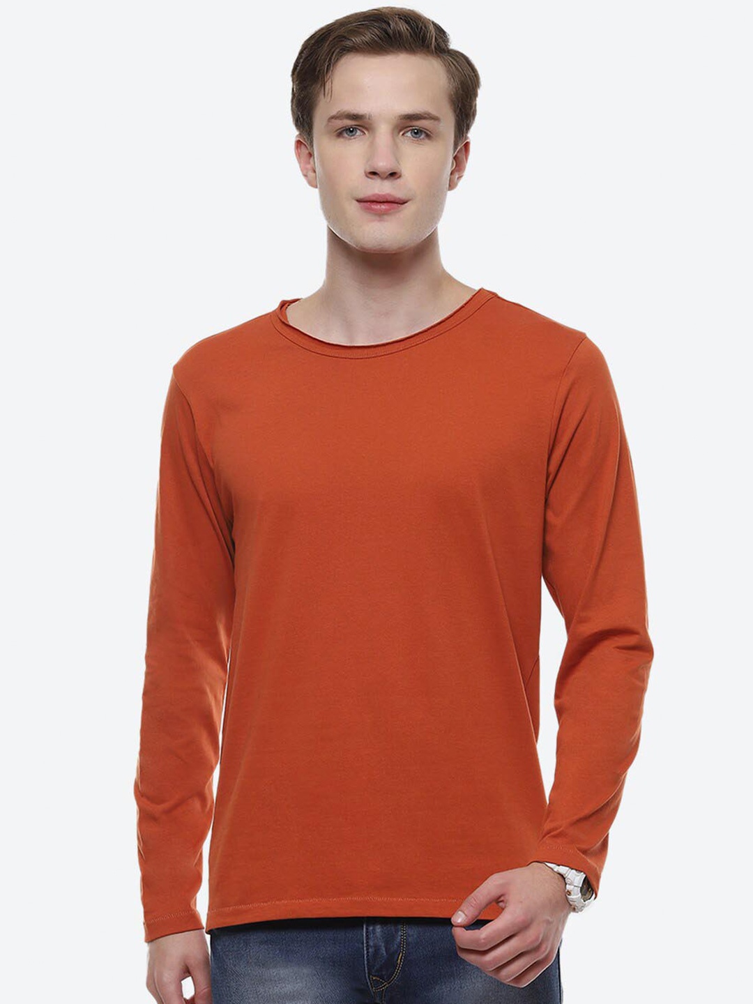 

2Bme Long Sleeves Cotton Slim Fit T-shirt, Rust