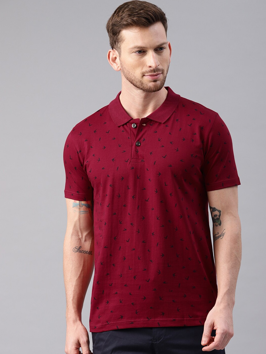 

Kryptic Conversational Printed Polo Collar Pure Cotton T-Shirt, Maroon