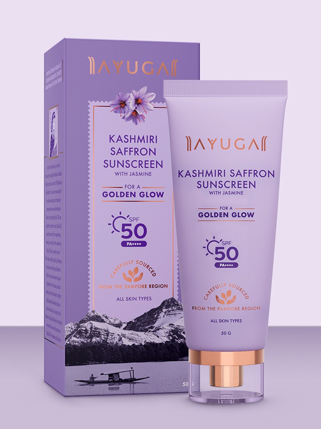 

Ayuga Kashmiri Saffron Sunscreen SPF 50 PA++++ With Jasmine - 50g, Purple