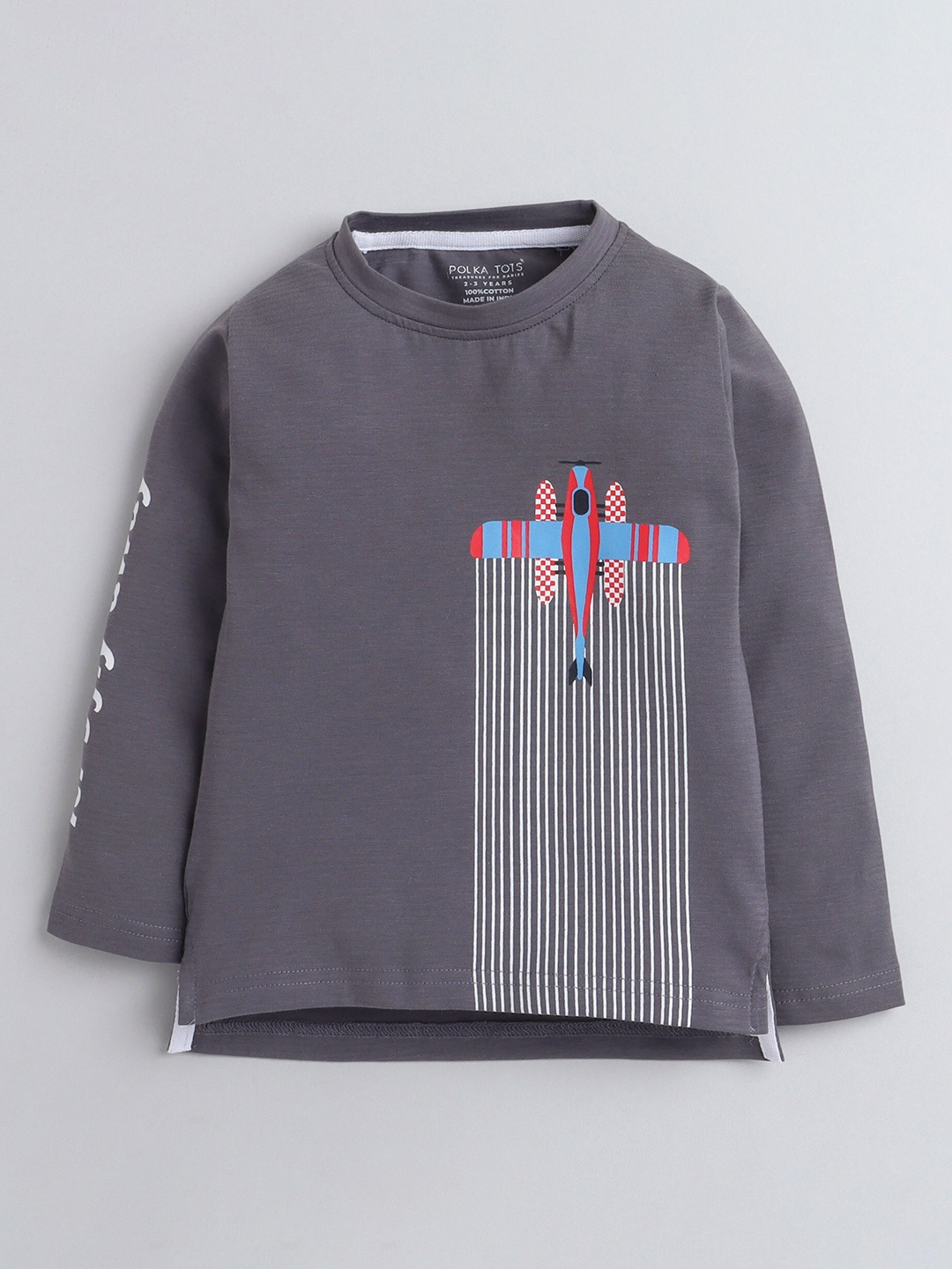 

Polka Tots Boys Graphic Printed Cotton T-shirt, Grey