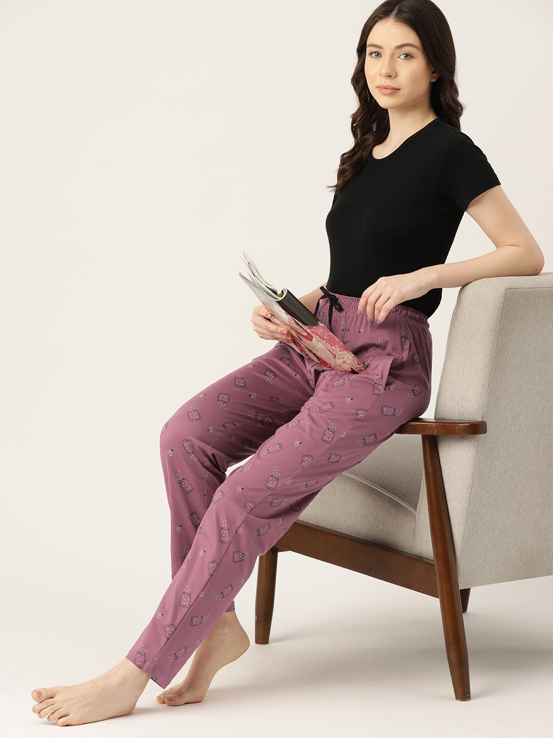 

ETC Printed Mid-Rise Lounge Pants, Mauve
