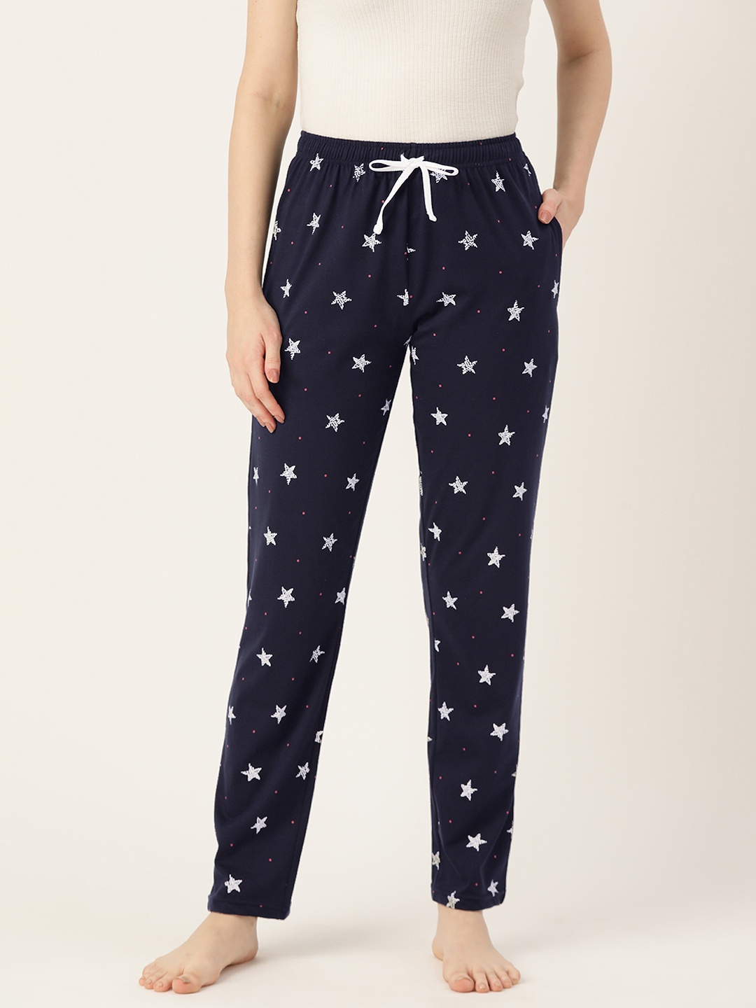 

ETC Printed Mid-Rise Straight Fit Lounge Pants, Navy blue