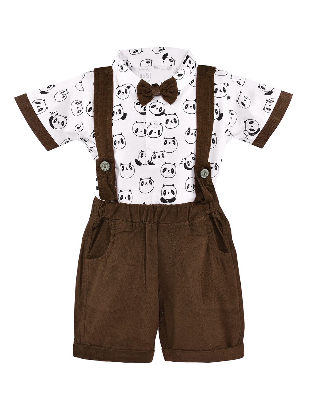 

Wish Karo Infant Boys Printed Cotton Dungaree With T-shirt, Brown