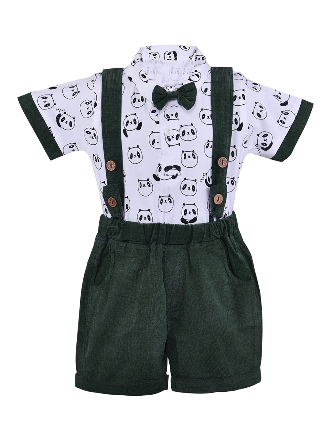 

Wish Karo Boys Printed Shirt With Shorts & Suspenders, Green