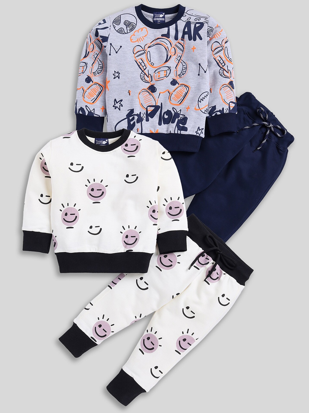

Toonyport Boys Pack Of 2 Printed Long Sleeves T-shirt with Trousers, White