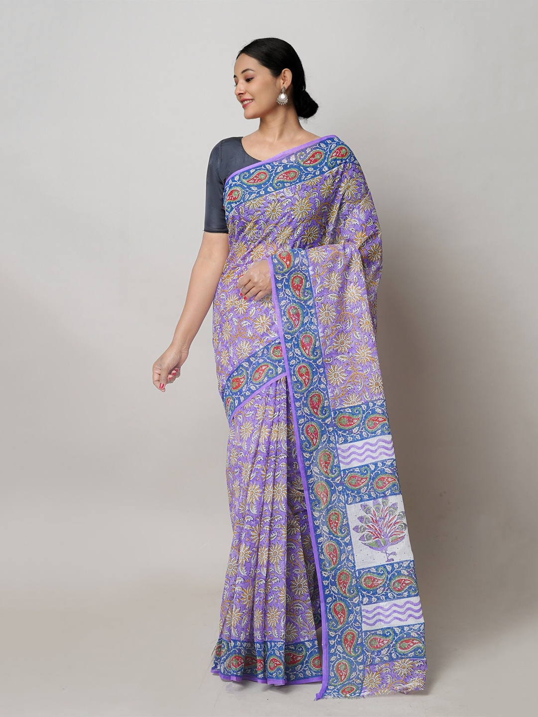 

Unnati Silks Purple Ethnic Motifs Pure Cotton Handloom Kota Saree