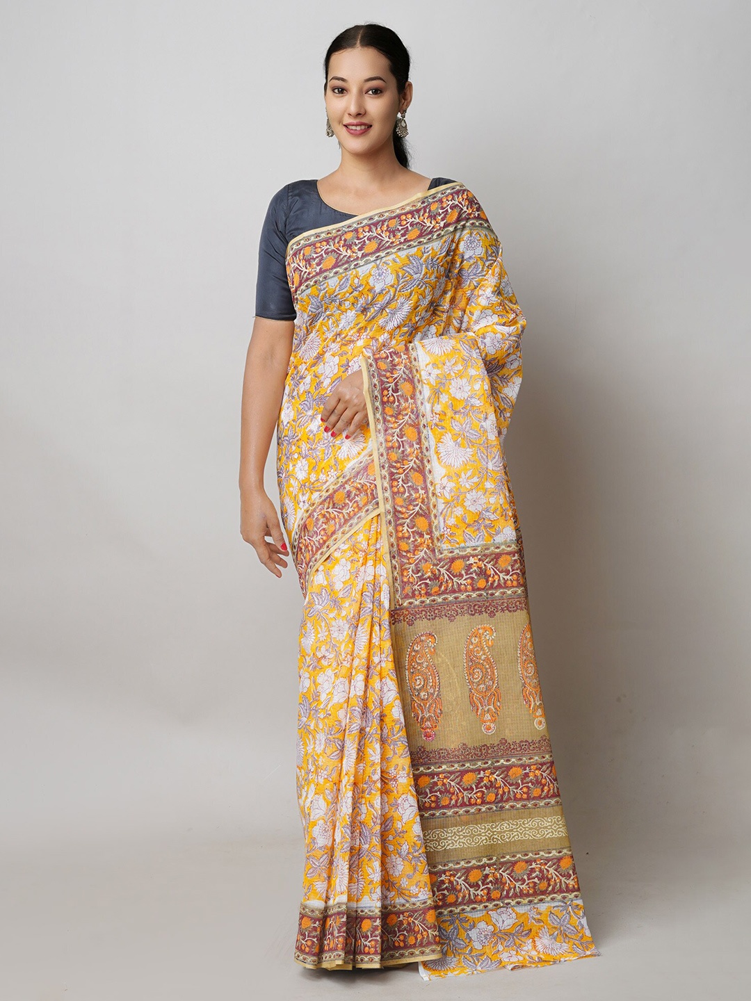 

Unnati Silks Ethnic Motifs Pure Cotton Handloom Kota Saree, Yellow