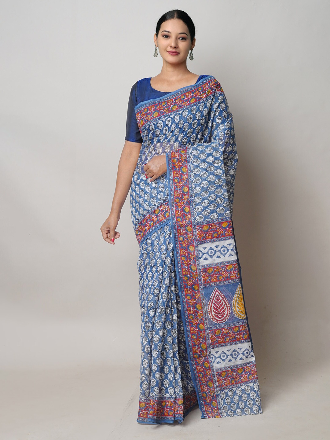 

Unnati Silks Ethnic Motifs Printed Pure Cotton Kota Saree, Blue