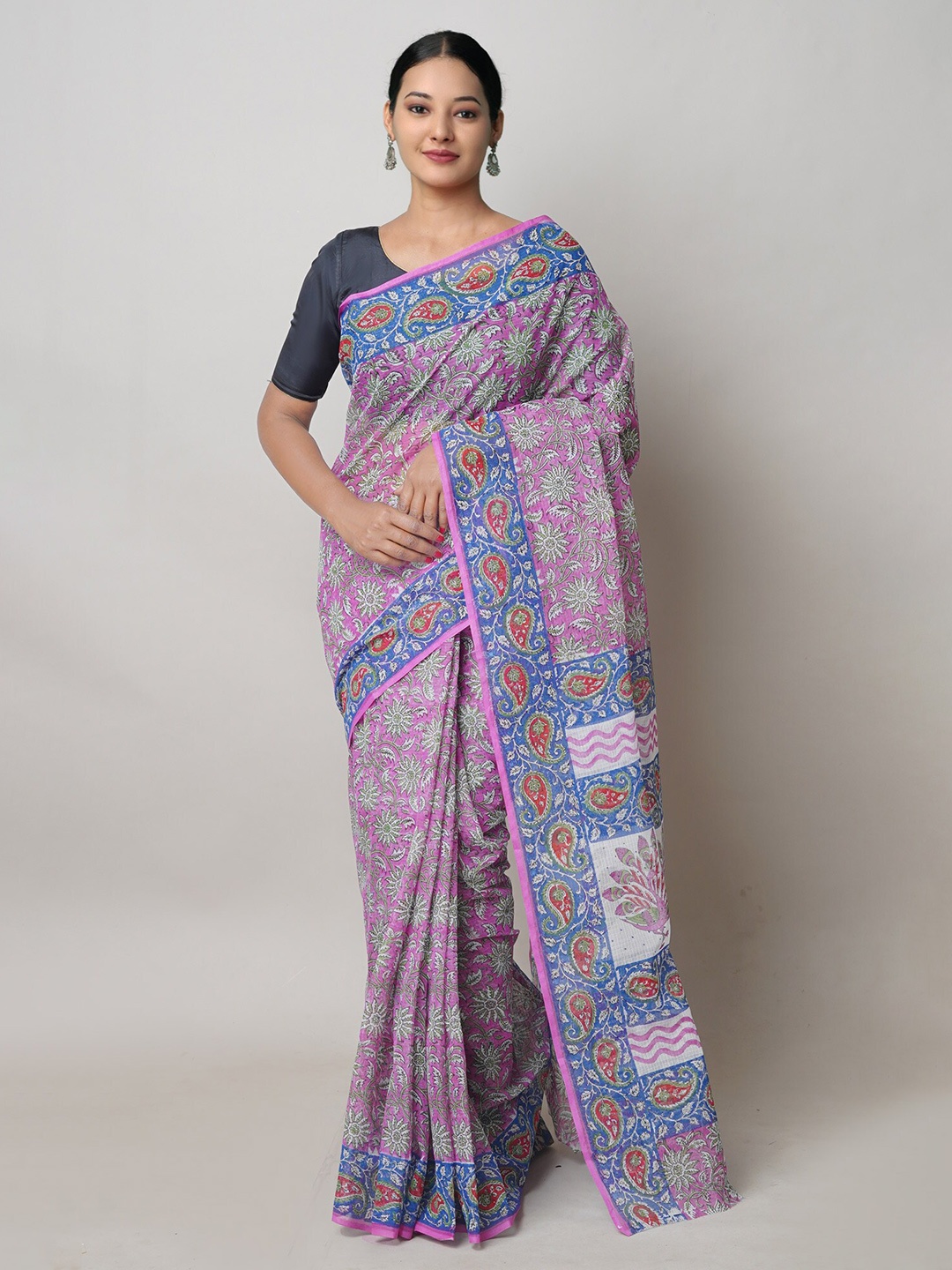 

Unnati Silks Floral Printed Pure Cotton Kota Saree, Pink