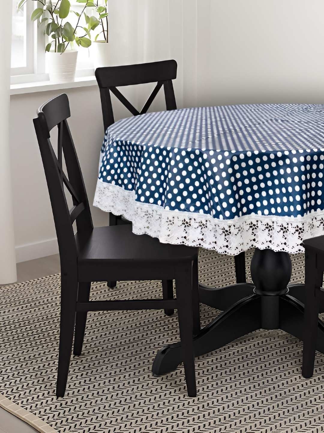 

CASA-NEST Blue & White Polka Dot Printed Plastic Round 4-Seater Table Cover