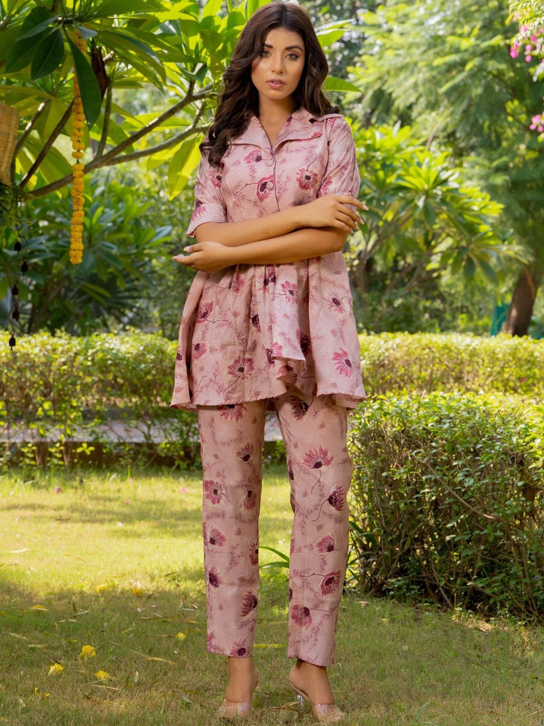 

HOUSE OF JAMOTI Floral Printed Tunic With Trousers, Pink