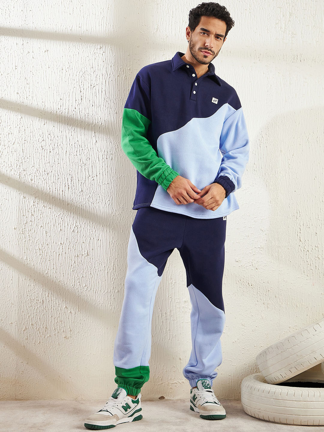 

FUGAZEE Navy Blue Colourblocked Oversized-Fit Tracksuits