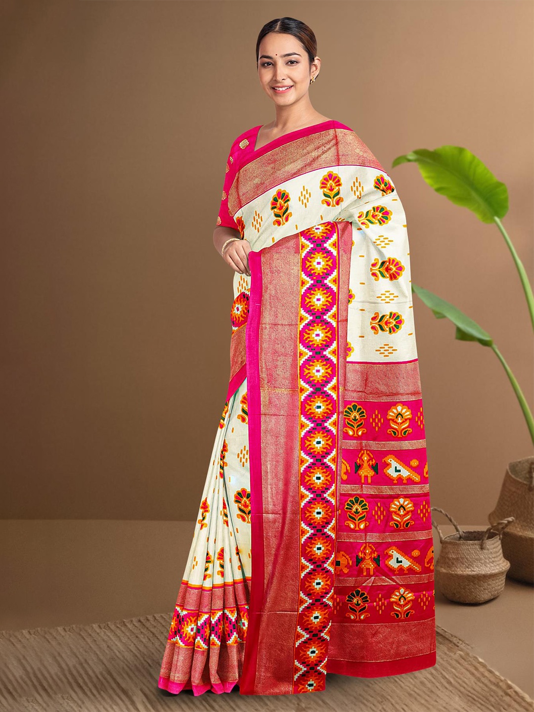 

Kalamandir Ethnic Motifs Printed Saree, White