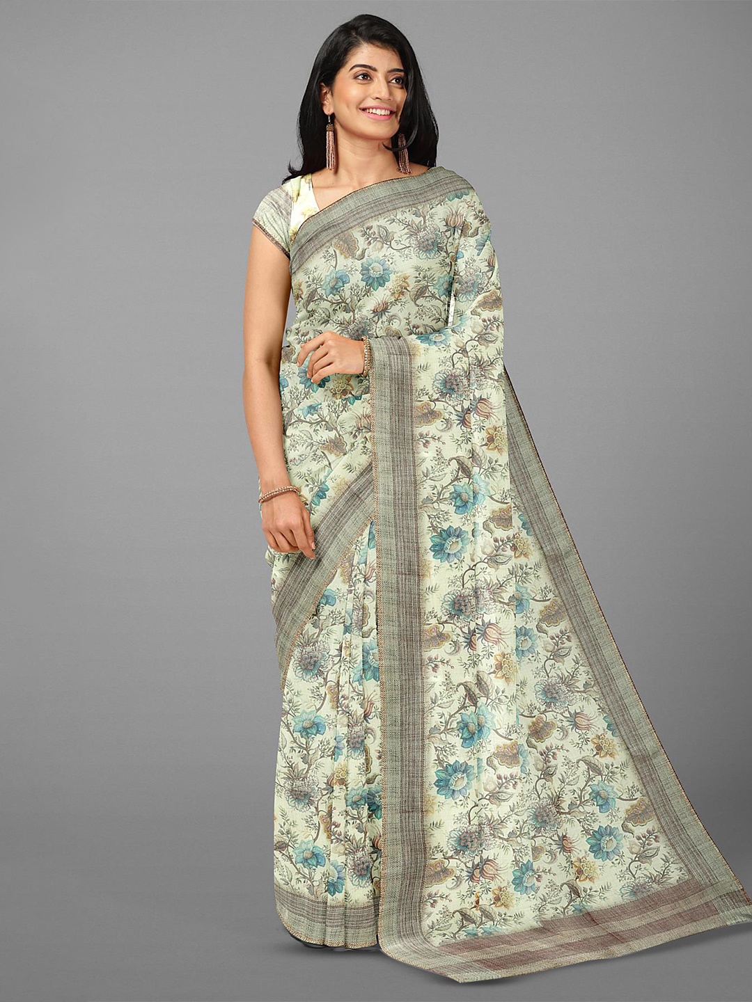 

Kalamandir Floral Printed Saree, Cream