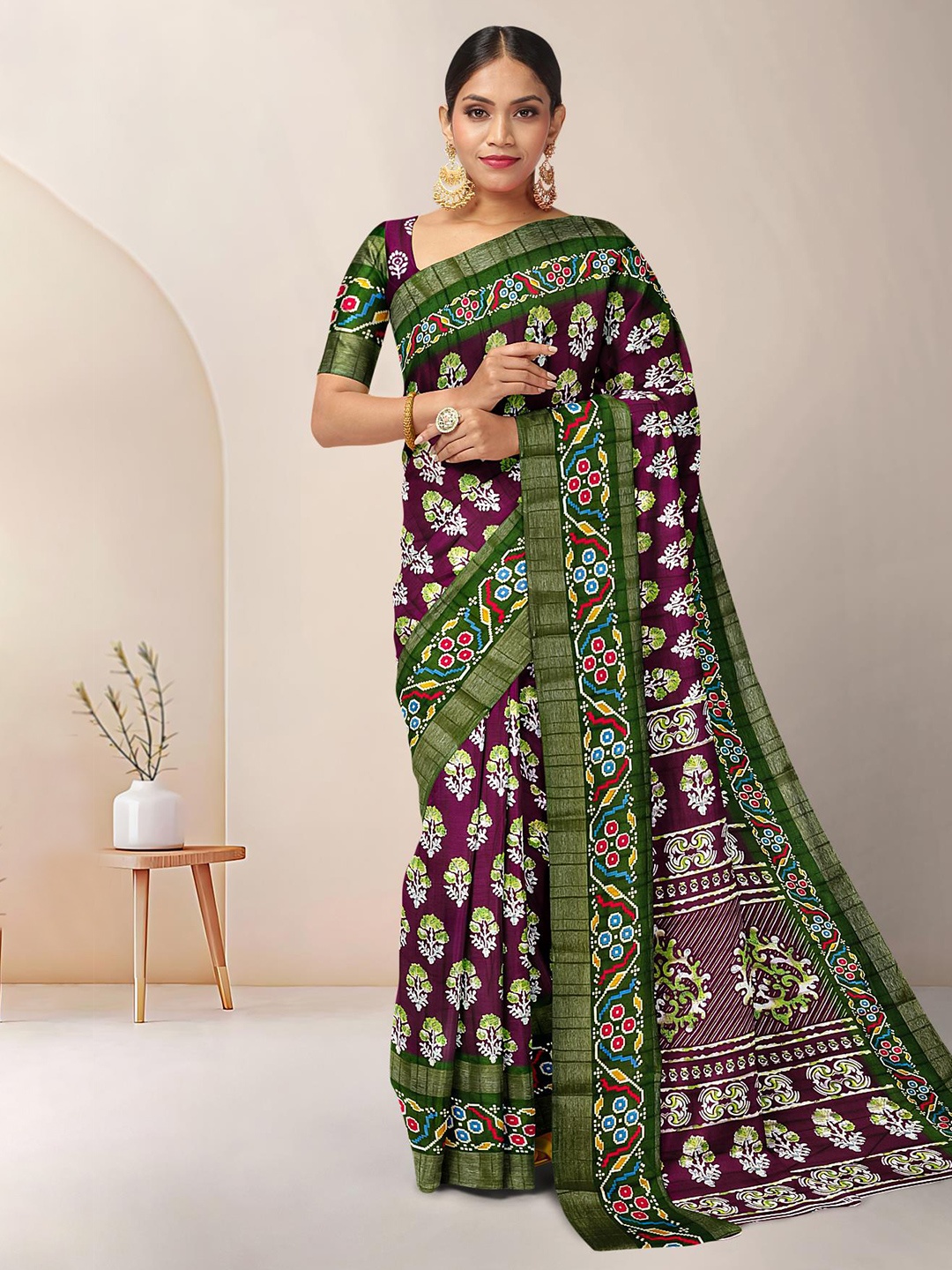 

Kalamandir Ethnic Motifs Printed Silk Blend Saree, Purple