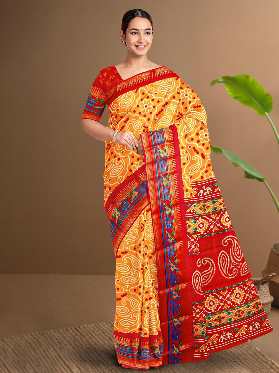 

Kalamandir Ethnic Motifs Printed Silk Blend Saree, Mustard