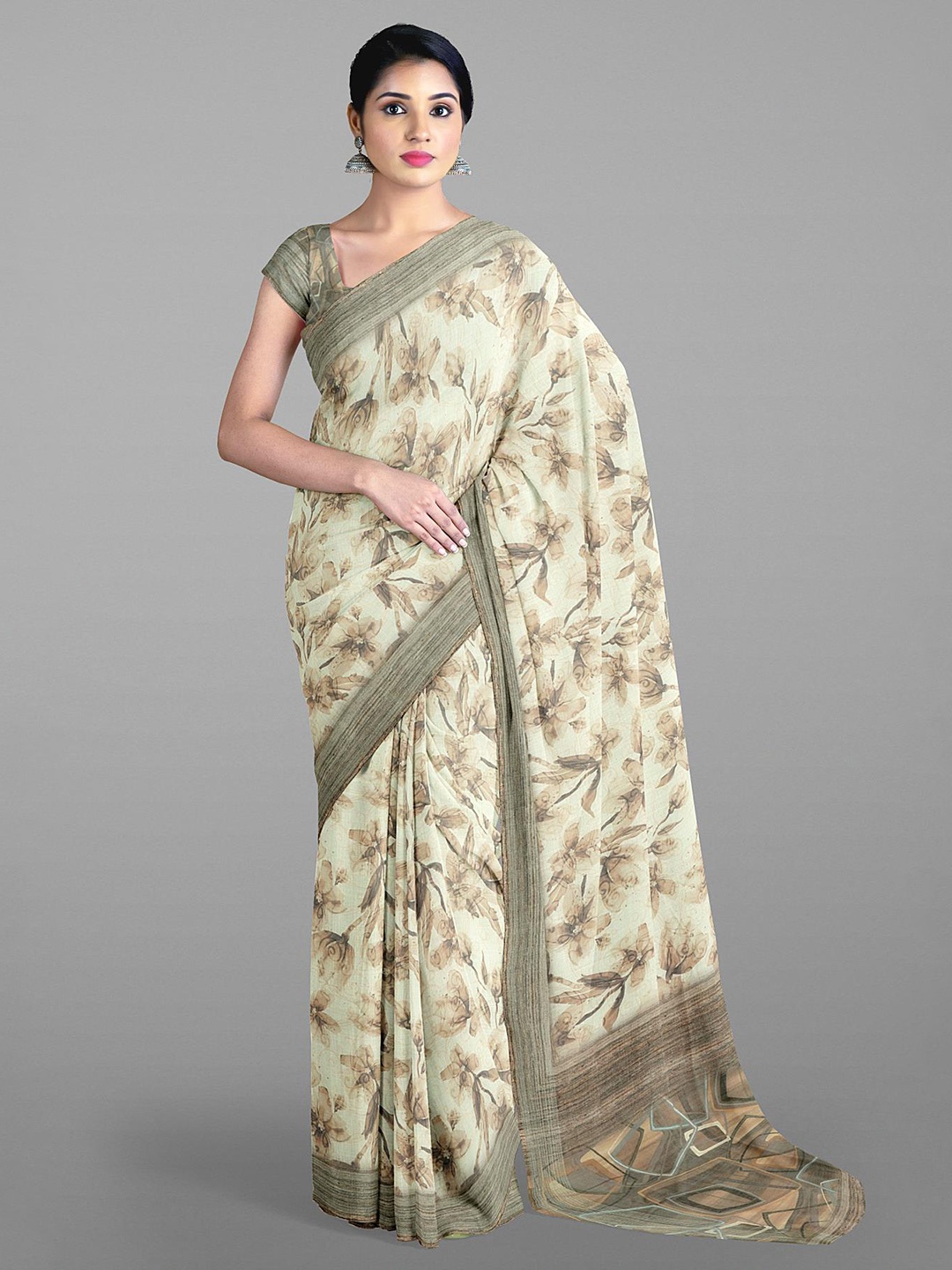 

Kalamandir Floral Printed Banarasi Saree, Off white